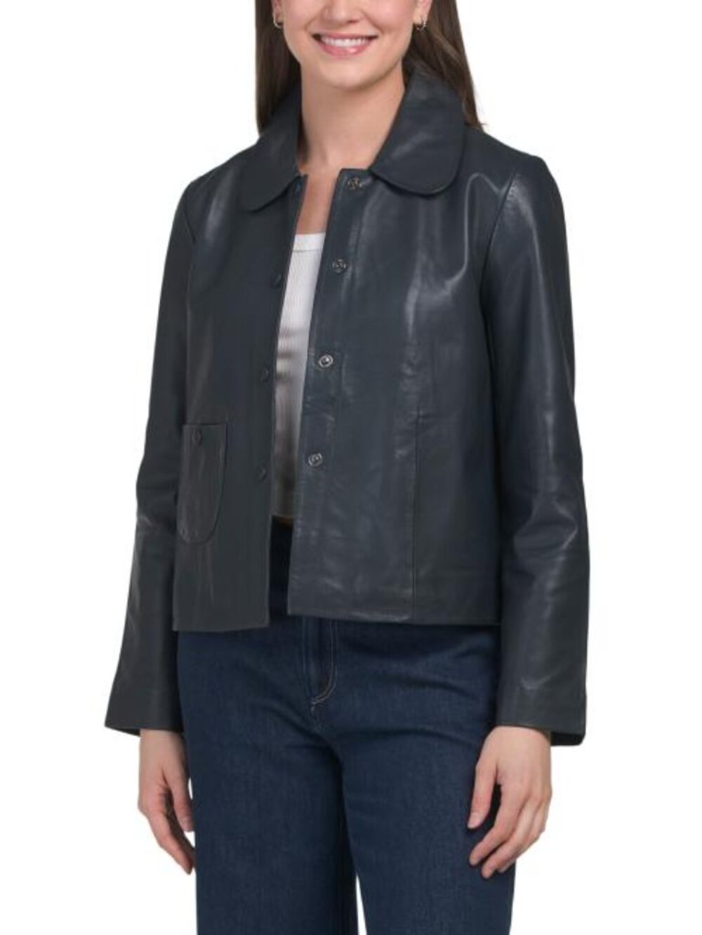 NWT Bod & Christensen Marley Leather Jacket Cape Back Midnight Blue M